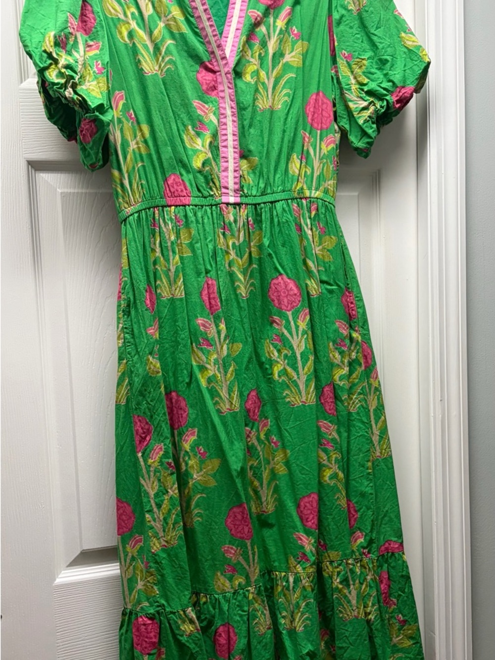 THML Green Dress with Pink Floral Print